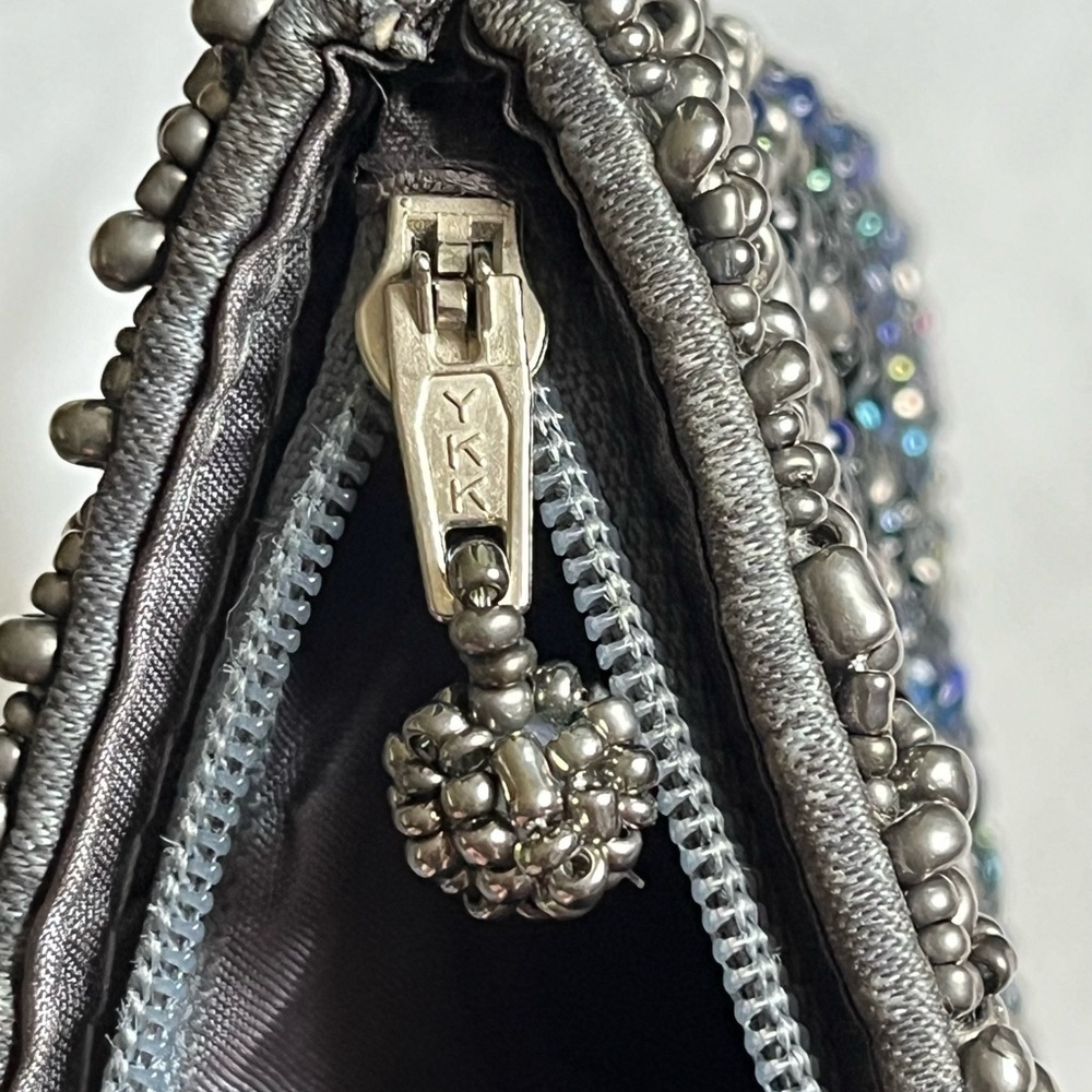 VTG Ykk Blue Gray Heavy Beaded Elegant Clutch Purse Wristlet Zipper Closure GUC - Picture 6 of 9